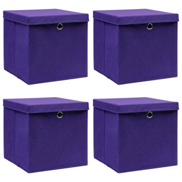 Vidaxl Škatle s pokrovi 4 kosi 28x28x28 cm vijolične