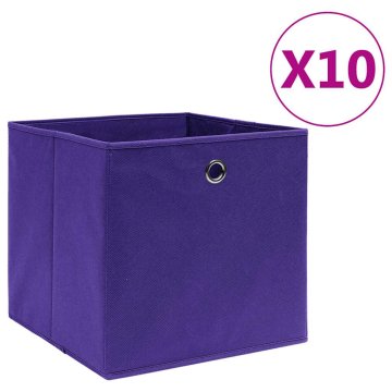 Vidaxl Škatle 10 kosov netkano blago 28x28x28 cm vijolične