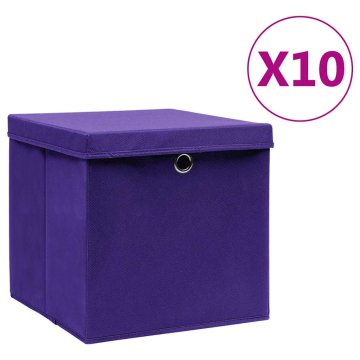 Vidaxl Škatle s pokrovi 10 kosov 28x28x28 cm vijolične