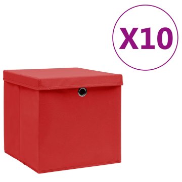Vidaxl Škatle s pokrovi 10 kosov 28x28x28 cm rdeče