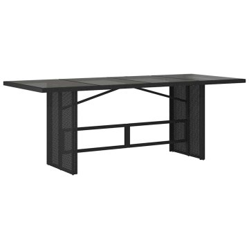 Vidaxl Vrtna miza s stekleno ploščo črna 190x80x75 cm poli ratan