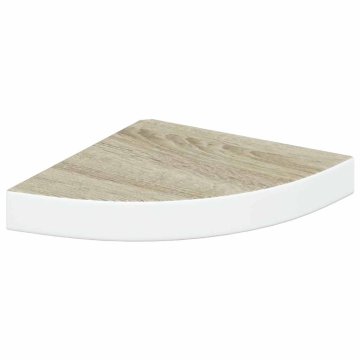 Vidaxl Kotna stenska polica barva hrasta in bela 25x25x3,8 cm MDF