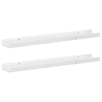 Vidaxl Stenska polica 2 kosa visok sijaj bela 60x9x3 cm