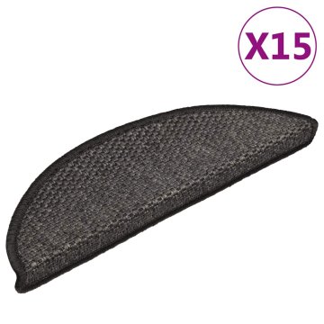 Vidaxl Samolepilne preproge za stopnice sisal 15kos 56x17x3cm antracit