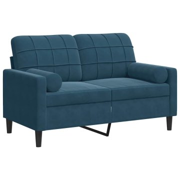 Vidaxl Kavč dvosed z okrasnimi blazinami moder 120 cm žamet