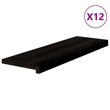 Vidaxl Podloge za stopnice 12 kosov rjavo-črne 80x25x2 cm trdna hrastovina