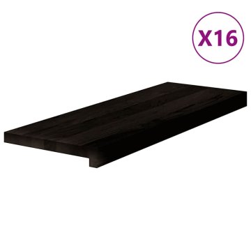 Vidaxl Podloge za stopnice 16 kosov rjavo-črne 70x25x2 cm trdna hrastovina