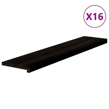 Vidaxl Podloge za stopnice 16 kosov rjavo-črne 120x30x2 cm trdna hrastovina
