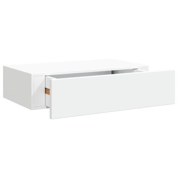 Vidaxl Stenska polica s predalom bela 40x23,5x10 cm mediapan