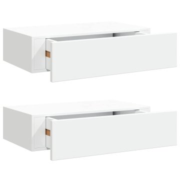 Vidaxl Stenska polica s predalom 2 kosa bela 40x23,5x10 cm mediapan