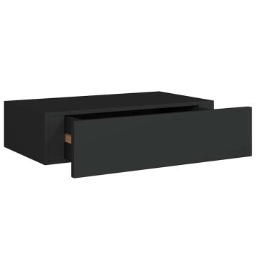 Vidaxl Stenska polica s predalom črna 40x23,5x10 cm mediapan