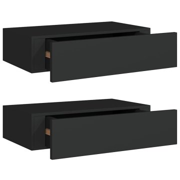 Vidaxl Stenska polica s predalom 2 kosa črna 40x23,5x10 cm mediapan