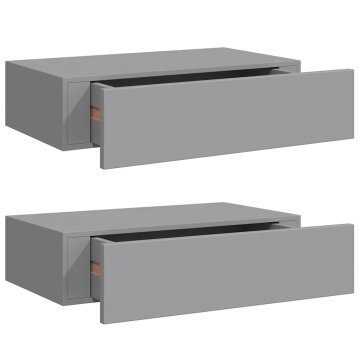 Vidaxl Stenska polica s predalom 2 kosa siva 40x23,5x10 cm mediapan