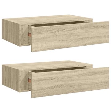 Vidaxl Stenska polica s predalom 2 kosa hrast 40x23,5x10 cm MDF