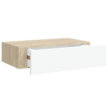 Vidaxl Stenska polica s predali hrast in bela 40x23,5x10 cm MDF