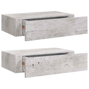 Vidaxl Stenska polica s predalom 2 kosa betonsko siva 40x23,5x10cm MDF