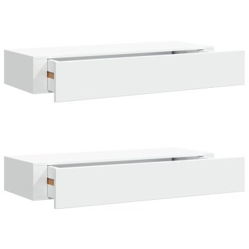 Vidaxl Stenska polica s predalom 2 kosa bela 60x23,5x10 cm mediapan
