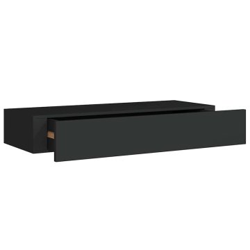 Vidaxl Stenska polica s predalom črna 60x23,5x10 cm mediapan