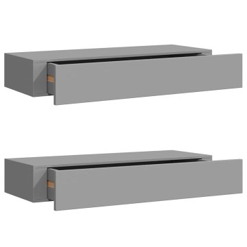 Vidaxl Stenska polica s predalom 2 kosa siva 60x23,5x10 cm mediapan