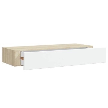 Vidaxl Stenska polica s predali hrast in bela 60x23,5x10 cm MDF