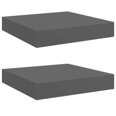 Vidaxl Stenske police 2 kosa visok sijaj sive 23x23,5x3,8 cm MDF
