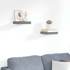 Vidaxl Stenske police 2 kosa visok sijaj sive 23x23,5x3,8 cm MDF