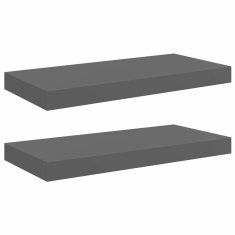 Vidaxl Stenske police 2 kosa visok sijaj sive 50x23,5x3,8 cm MDF