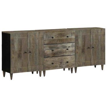 Vidaxl 3 kosi kredence svetlo siva 60x33,5x75 cm masivni les Mango