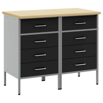 Vidaxl Delovna omara s predalom 2 kos Črna in siva 100 x 55 x 85 cm