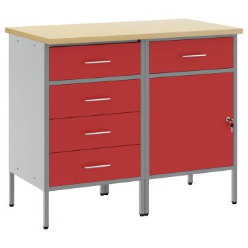 Vidaxl Delovna omara s predalom 2 kos Rdeča in siva 100 x 55 x 85 cm