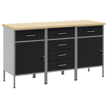 Vidaxl Delovna omara s predalom 3 kos Črna in siva 150 x 55 x 85 cm
