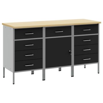 Vidaxl Delovna omara s predalom 3 kos Črna in siva 150 x 55 x 85 cm
