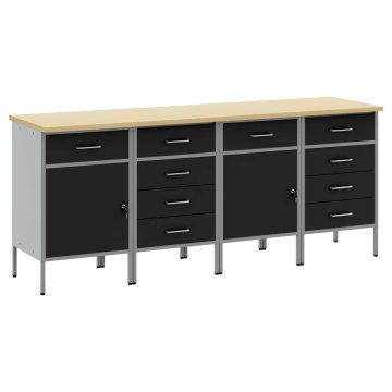 Vidaxl Delovna omara s predalom 4 kos Črna in siva 200 x 55 x 85 cm