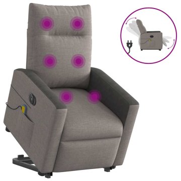 Vidaxl Električni masažni naslanjač s funkcijo vstajanja taupe