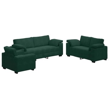 Vidaxl 3-delni komplet sedežne garniture z blazinami temno zelen žamet