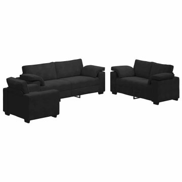Vidaxl 3-delni komplet sedežne garniture z blazinami črn žamet