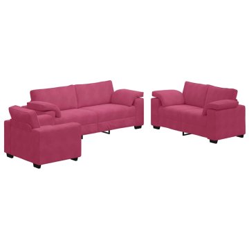 Vidaxl 3-delni komplet sedežne garniture z blazinami vinsko rdeč žamet