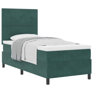 Vidaxl Postelja z vzmetnico Temno zelena 100 x 200 cm Žamet