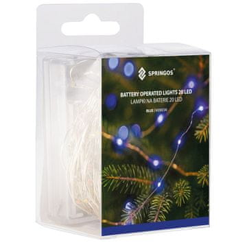 Springos baterijske LED lučke na tanki žici, 20 LED, 1,9 m, modra svetloba