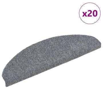 Vidaxl Preproge za stopnice, samolepilne, 20 kosov, 65 x 21 x 4 cm, svetlo sive, polkrožne, velike