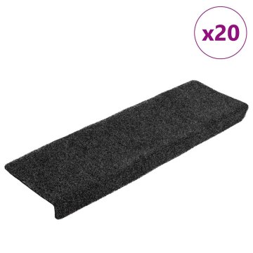 Vidaxl Preproge za stopnice samolepilne 20 kosov 65x21x4 cm črne pravokotne robove