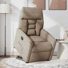Vidaxl Električni naslanjač s funkcijo vstajanja taupe mikrovlakna