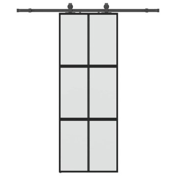 Vidaxl Drsna vrata z opremo črna 76x205 cm kaljeno steklo