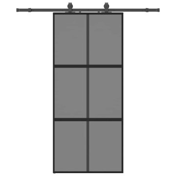 Vidaxl Drsna vrata z opremo črna 90x205 cm kaljeno steklo