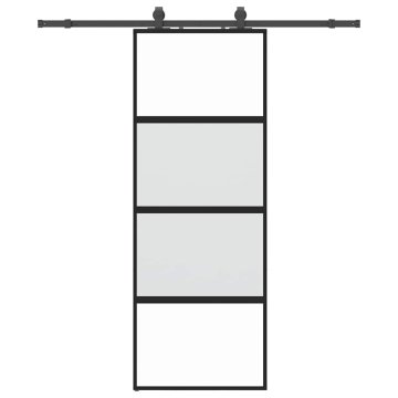 Vidaxl Drsna vrata z opremo črna 76x205 cm kaljeno steklo