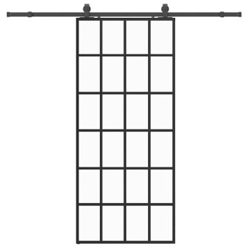 Vidaxl Drsna vrata z opremo črna 90x205 cm ESG steklo
