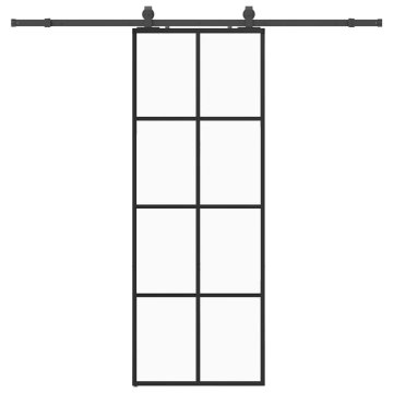 Vidaxl Drsna vrata z opremo črna 76x205 cm ESG steklo