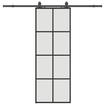Vidaxl Drsna vrata z opremo črna 76x205 cm ESG steklo