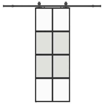 Vidaxl Drsna vrata z opremo črna 76x205 cm kaljeno steklo