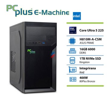 PCplus E-MACHINE računalnik, Intel Core Ultra 5 225, 16GB, 1TB, FreeDOS